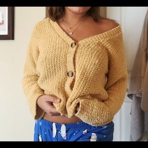 Yellow button up semi crop sweater